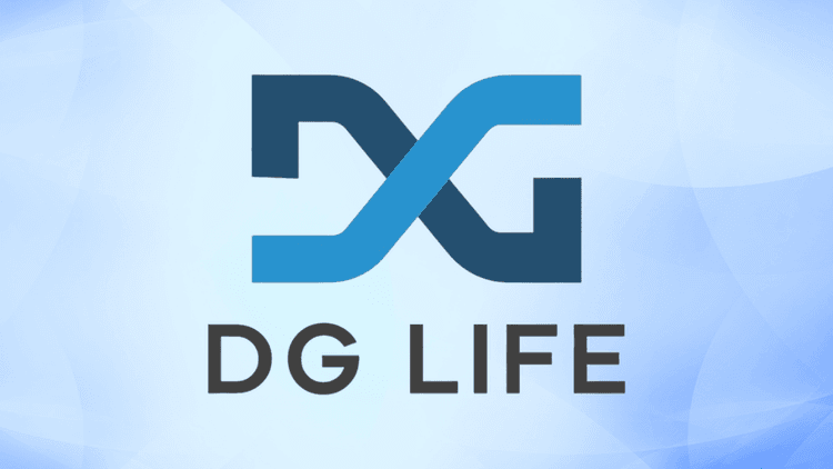 Logo featuring intertwined blue letters "DG" with "LIFE" in bold below